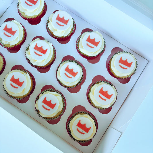 Standard size corporate logo cupcakes with edibile image on fondant topper 