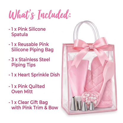 Pink Cupcake Decorating kitchen utensil set with clear gift bag 